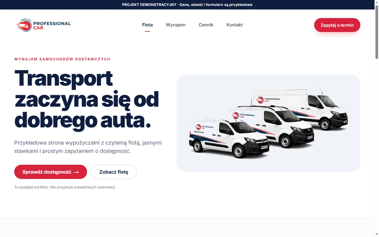 Strona ProfessionalCar na monitorze