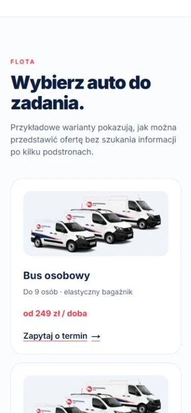 Strona ProfessionalCar na telefonie