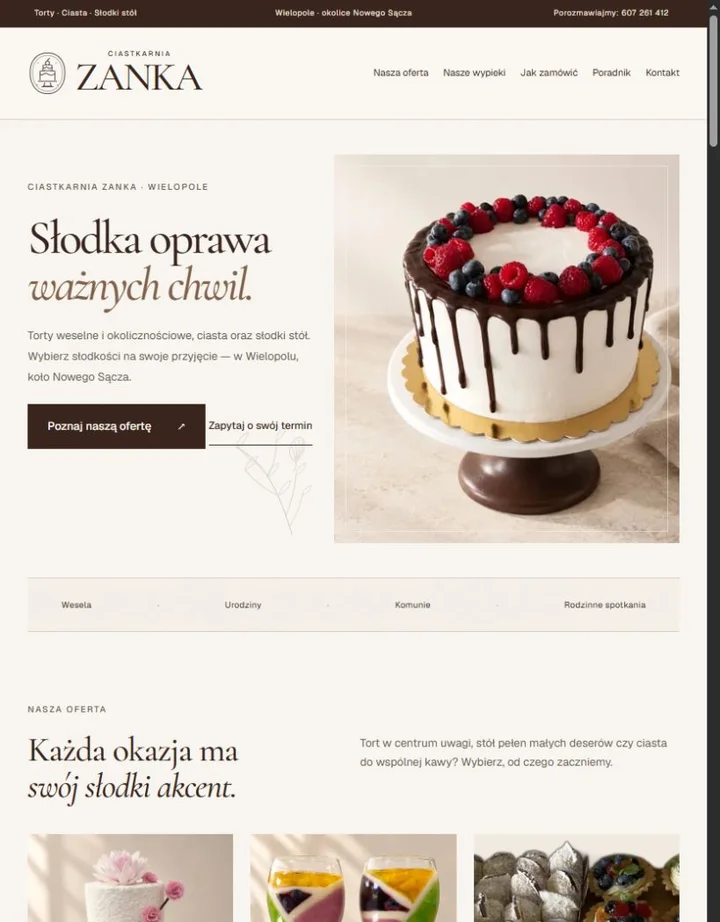 Strona Ciastkarni Zanka na tablecie